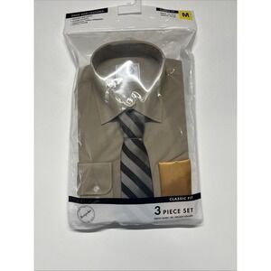 Bespoke Shirt Set‎ Men's M Classic Fit 3 Piece Set Dress Shirt Tie Pocket Square